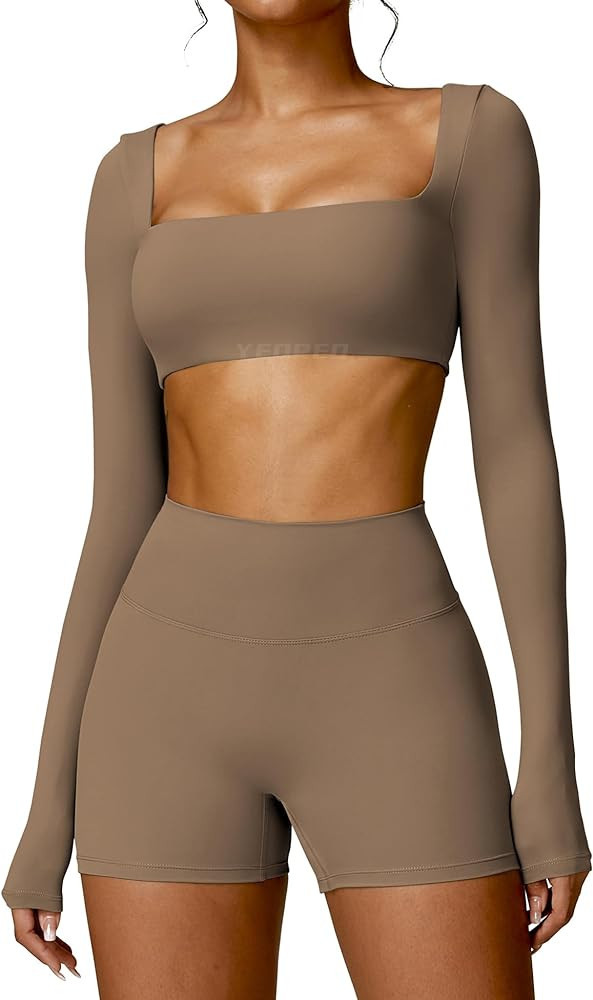 YEOREO Kyla Women Crop Top Long Sleeve Padded Sports Low Medium Impact Yoga Shirt Workout | Amazon (US)