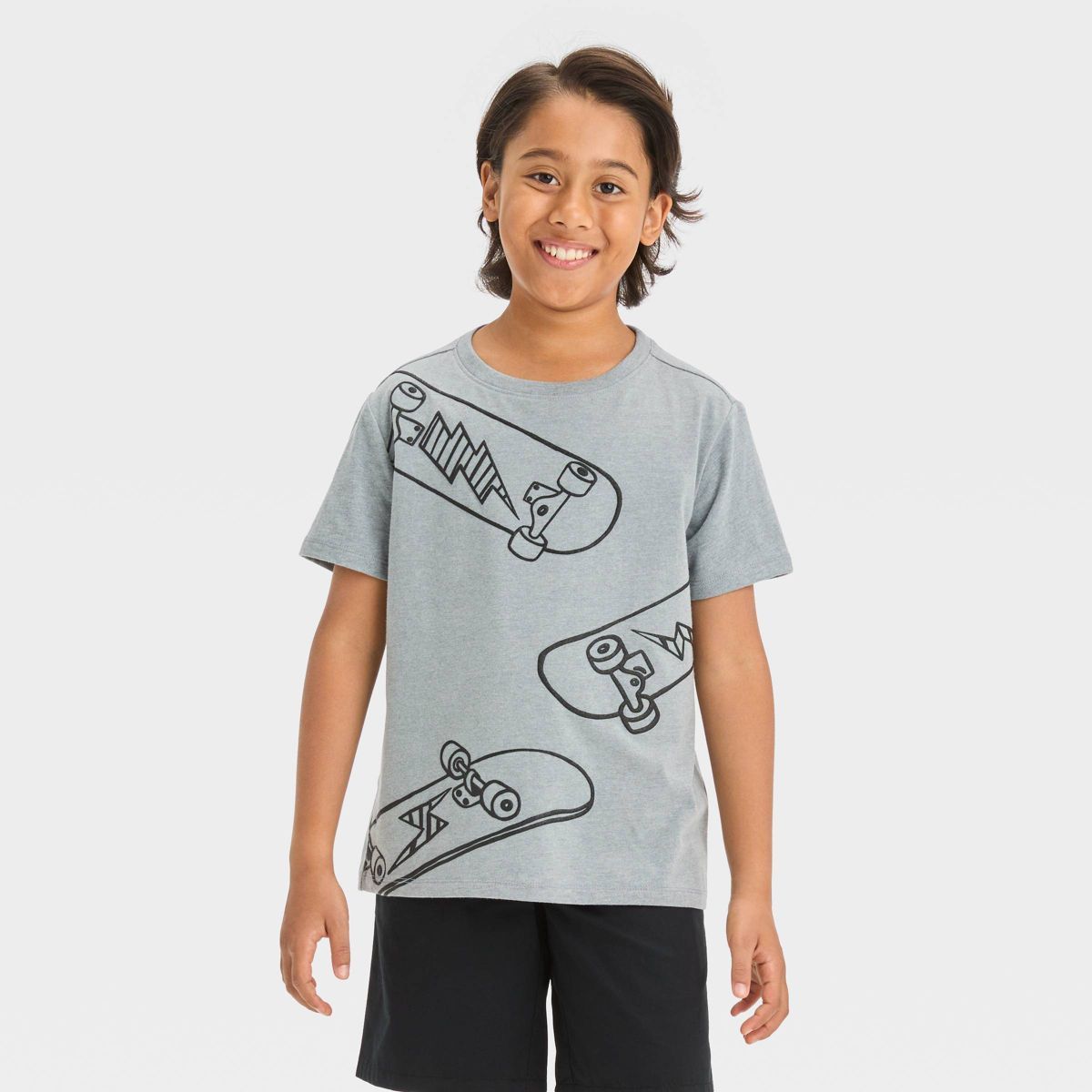 Boys' Short Sleeve Skateboards and Lightning Bolts Graphic T-Shirt - Cat & Jack™ Light Gray | Target
