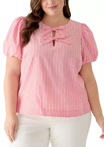 Plus Size Puff Sleeve Blouse with Bows | Belk