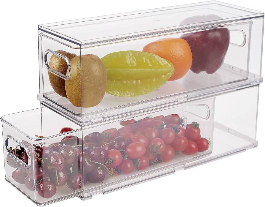 Taiuloo 2 Pack Stackable Refrigerator Organizer Bins with Pull-Out Drawer, Clear BPA-Free Food St... | Amazon (US)
