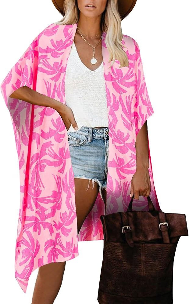 Moss Rose Women's Beach Cover up Swimsuit Kimono with Bohemian Floral Print, Loose Casual Resort ... | Amazon (US)