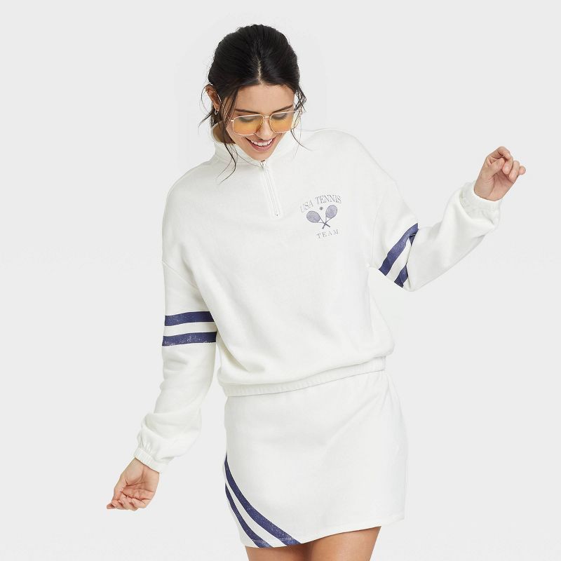 Women's USA Tennis Polo Quarter Zip Graphic Sweatshirt - White | Target