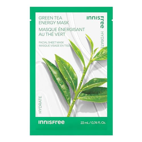 innisfree Green Tea Energy Mask, Korean Sheet Mask with Hydrating Serum for Soothing, Brightening, and Glowing Skin Care Routine | Amazon (US)