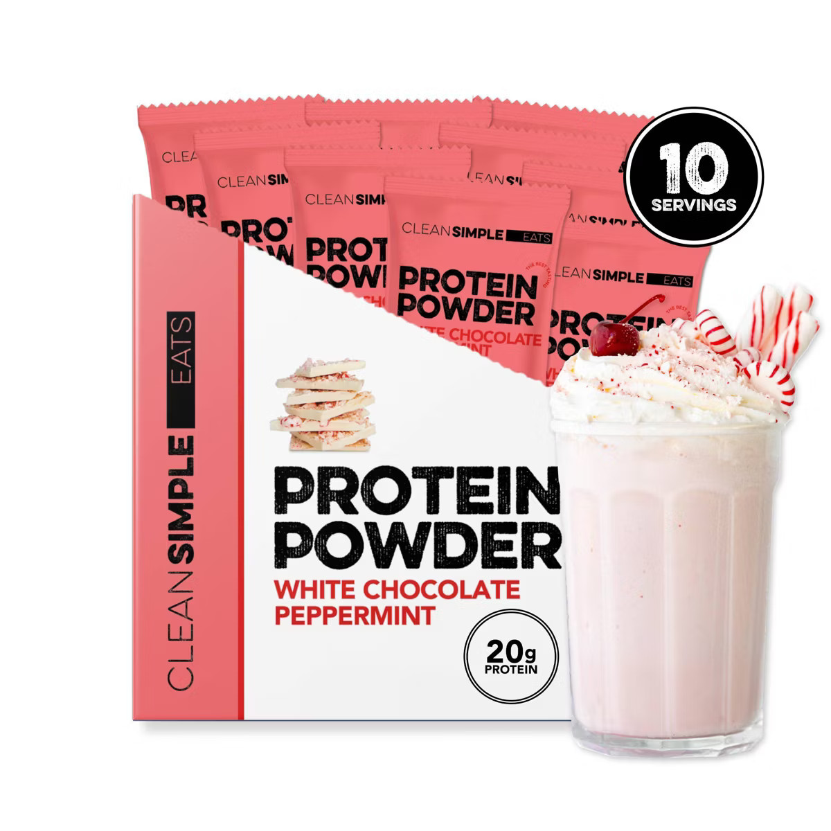 Clean Simple Eats Protein Powder Sticks - White Chocolate Peppermint - 36oz/10ct | Target