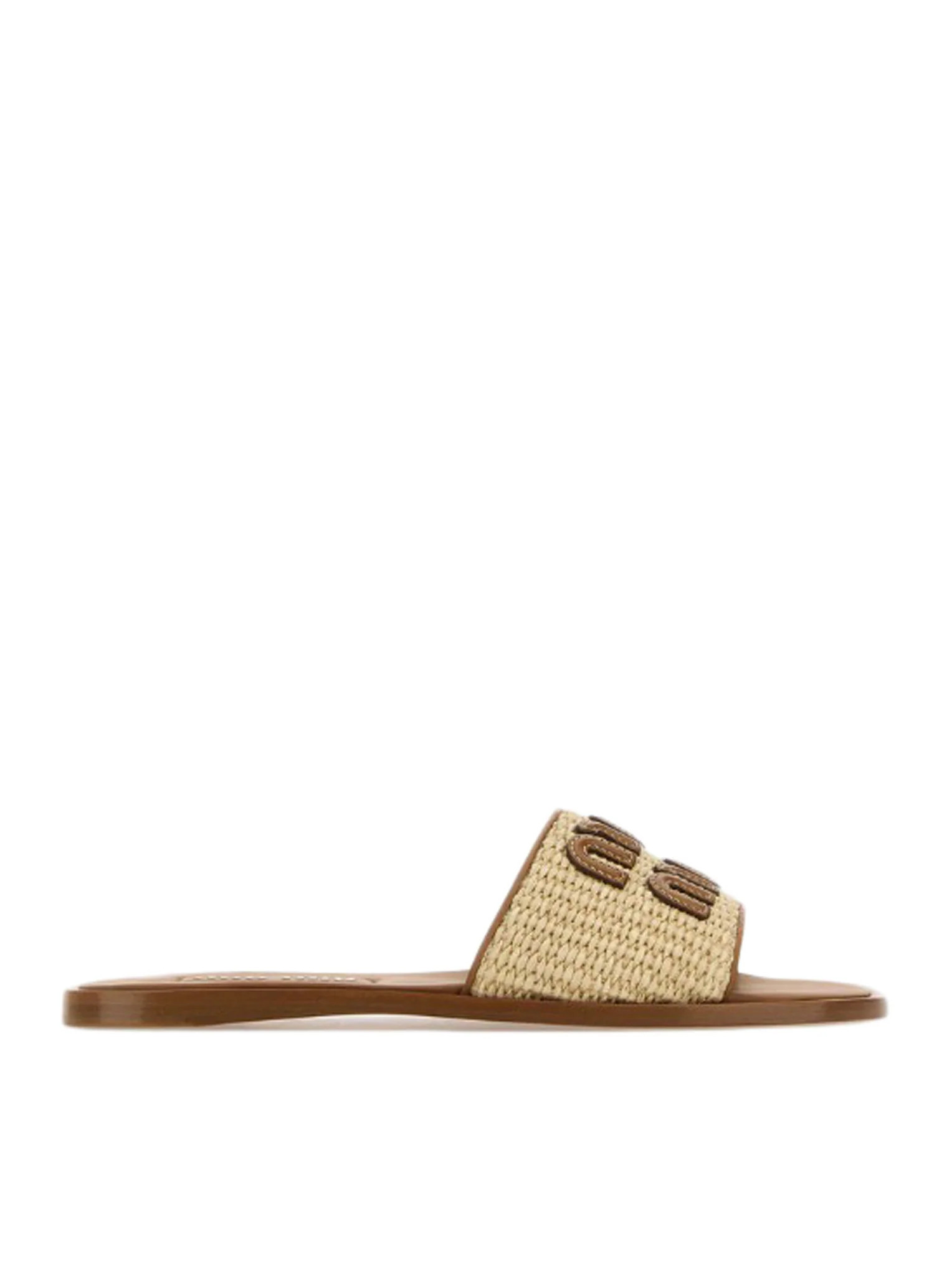 RAFFIA AND LEATHER SLIPPERS - Miu Miu - Woman | Suitnegozi INT