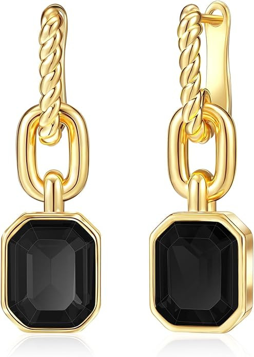 Mesovor Gold Crystal Hoop Earrings for Women Trendy, 18K Gold Plated Hoop Earrings | Emerald Gree... | Amazon (US)