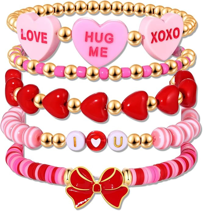 CEALXHENY Valentine’s Day Bracelets for Women LOVE XOXO Conversation Heart Bracelets Stackable ... | Amazon (US)