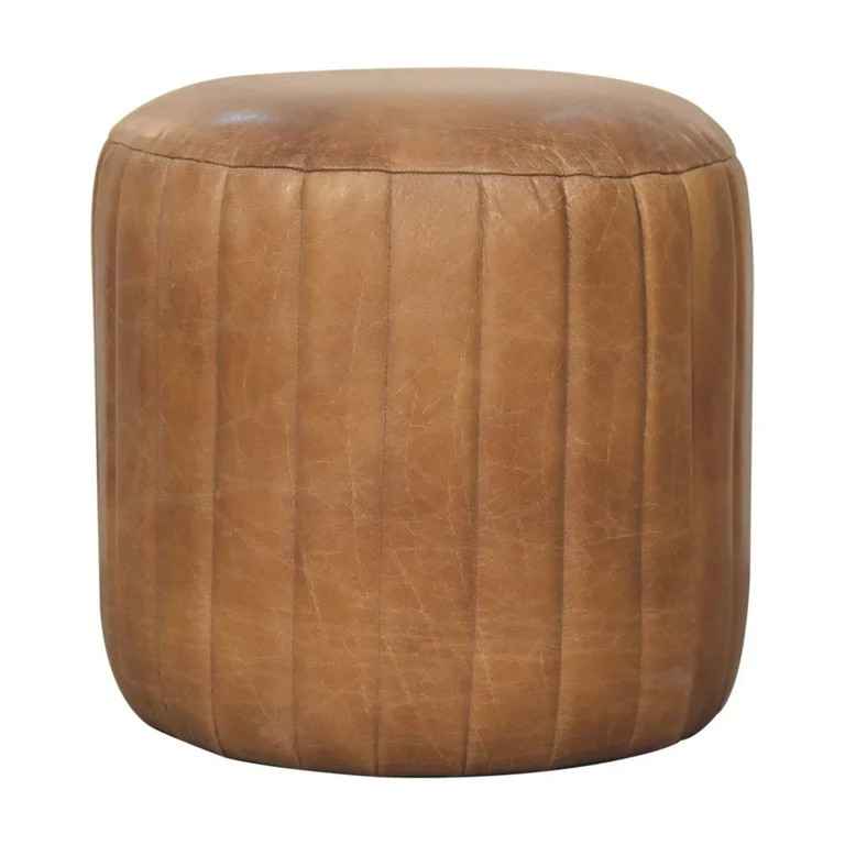 Artisan Furniture Solid Wood Buffalo Leather Boucle Footstool | Walmart (US)