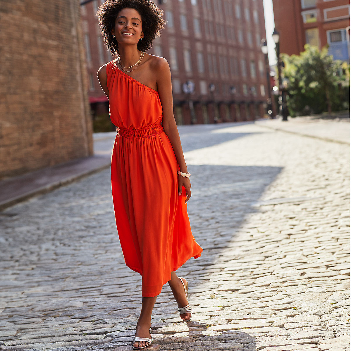 Women's One Shoulder Crepe Midi Dress | Lands' End (US)