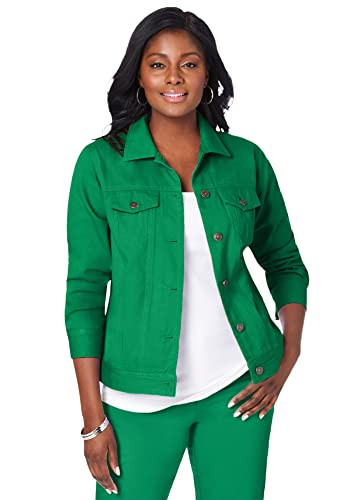 Jessica London Women's Plus Size Classic Cotton Button Down Denim Jean Jacket - 28, Kelly Green | Amazon (US)