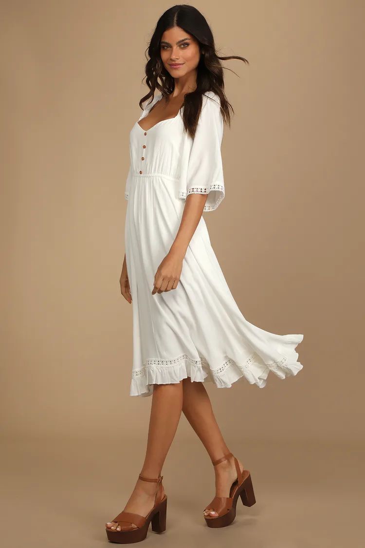 My Darling Love White Three-Quarter Sleeve Handkerchief Dress | Lulus