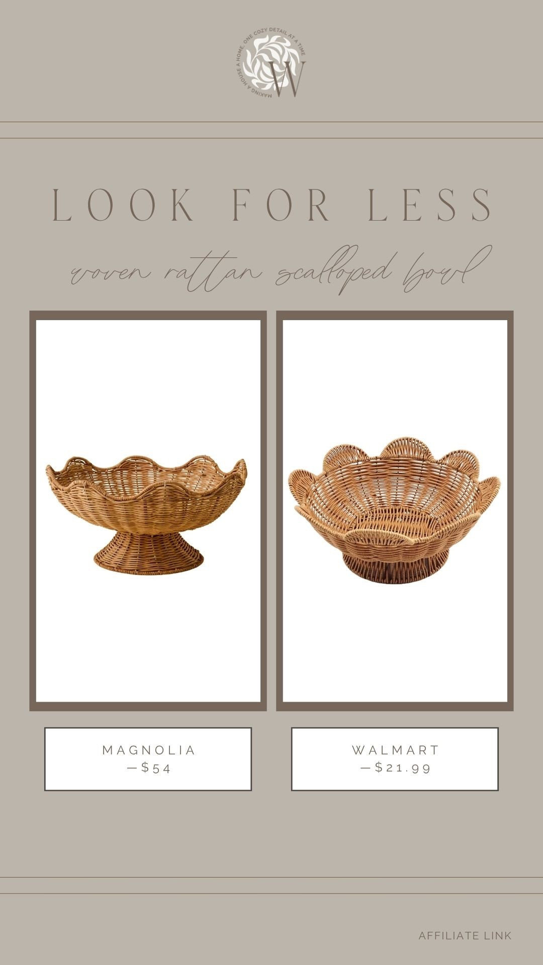 Love this look for less! Woven scalloped bowls are trending for spring and summer right now! I love the pedestal base on both of these options, and how you can use them for hosting or styling!

#LTKSaleAlert #LTKHome