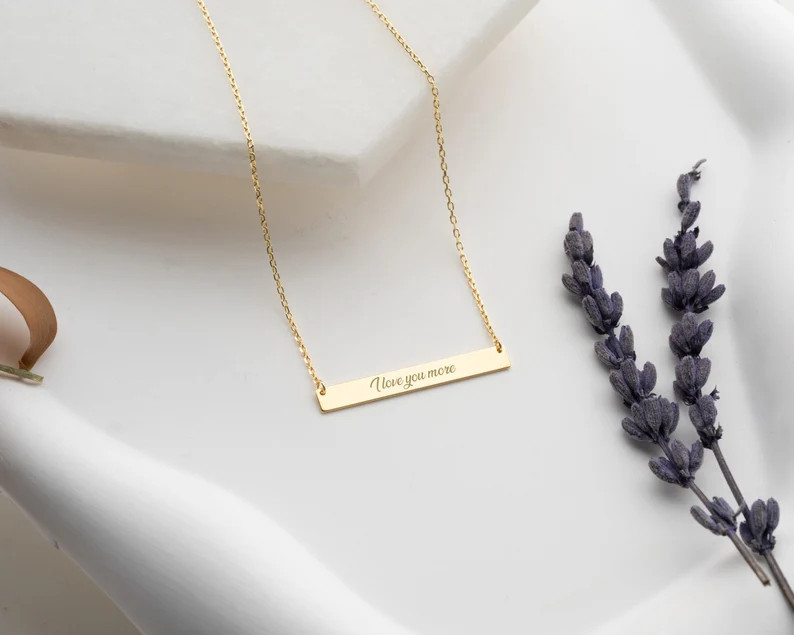 14K Solid Gold Bar Necklace, Silver Gold Rose Necklace, Custom Bar Necklace, Personalized Bar Nec... | Etsy (US)