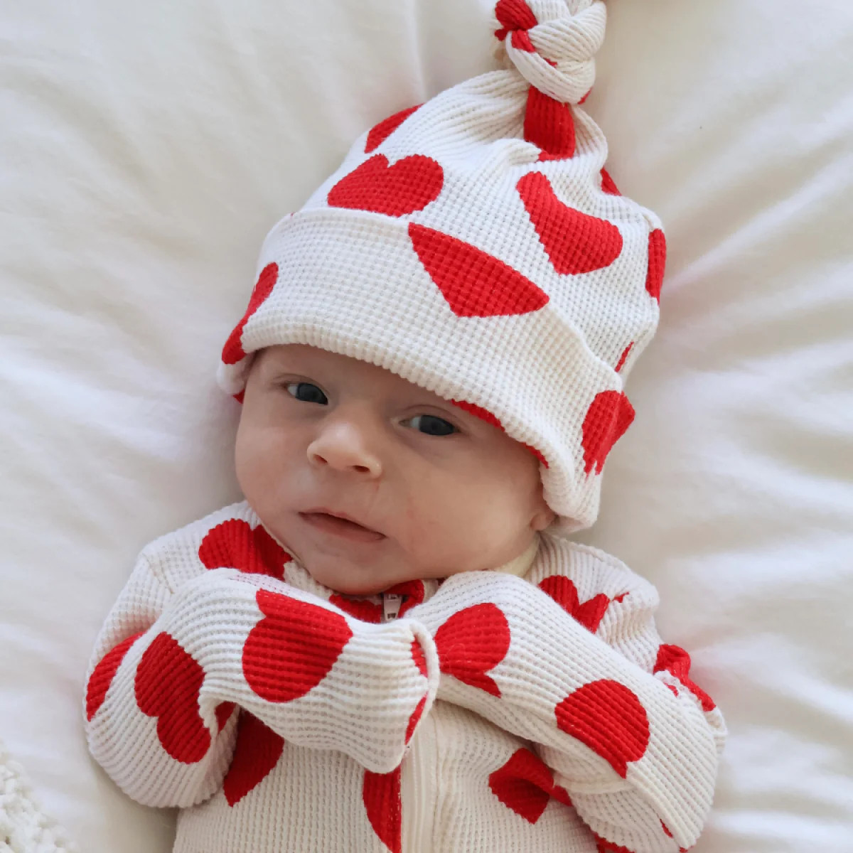 Organic Waffle Knot Beanie, Red Heart | SpearmintLOVE