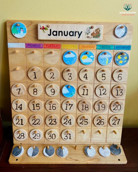 Wooden home calendar for homeschoolers with seasons, holidays and moon 🌙 phases. 

#LTKMostLoved #LTKfamily #LTKkids