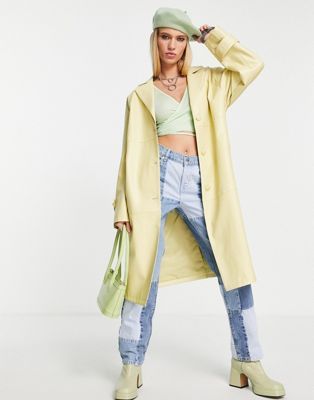 Topshop PU mid-length coat in lemon | ASOS (Global)