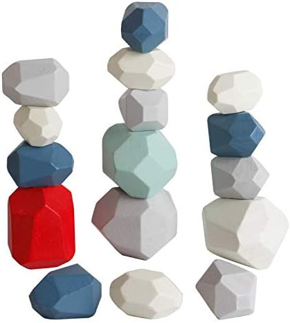 16 PCs Wooden Rocks Sorting Stacking Balancing Stones Educational Preschool Learning Toys Small Buil | Amazon (US)
