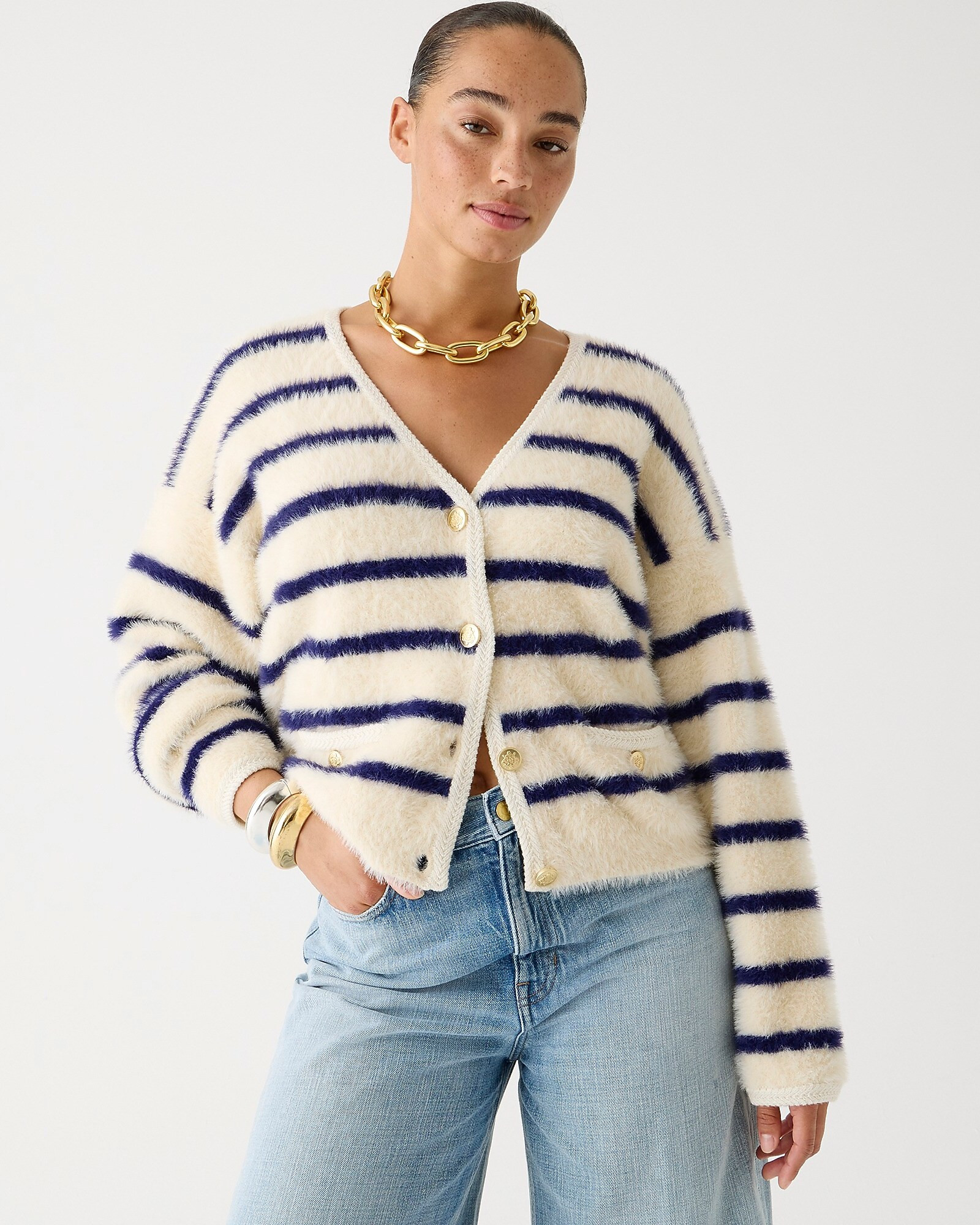Sweater lady jacket in striped brushed yarn | J. Crew US