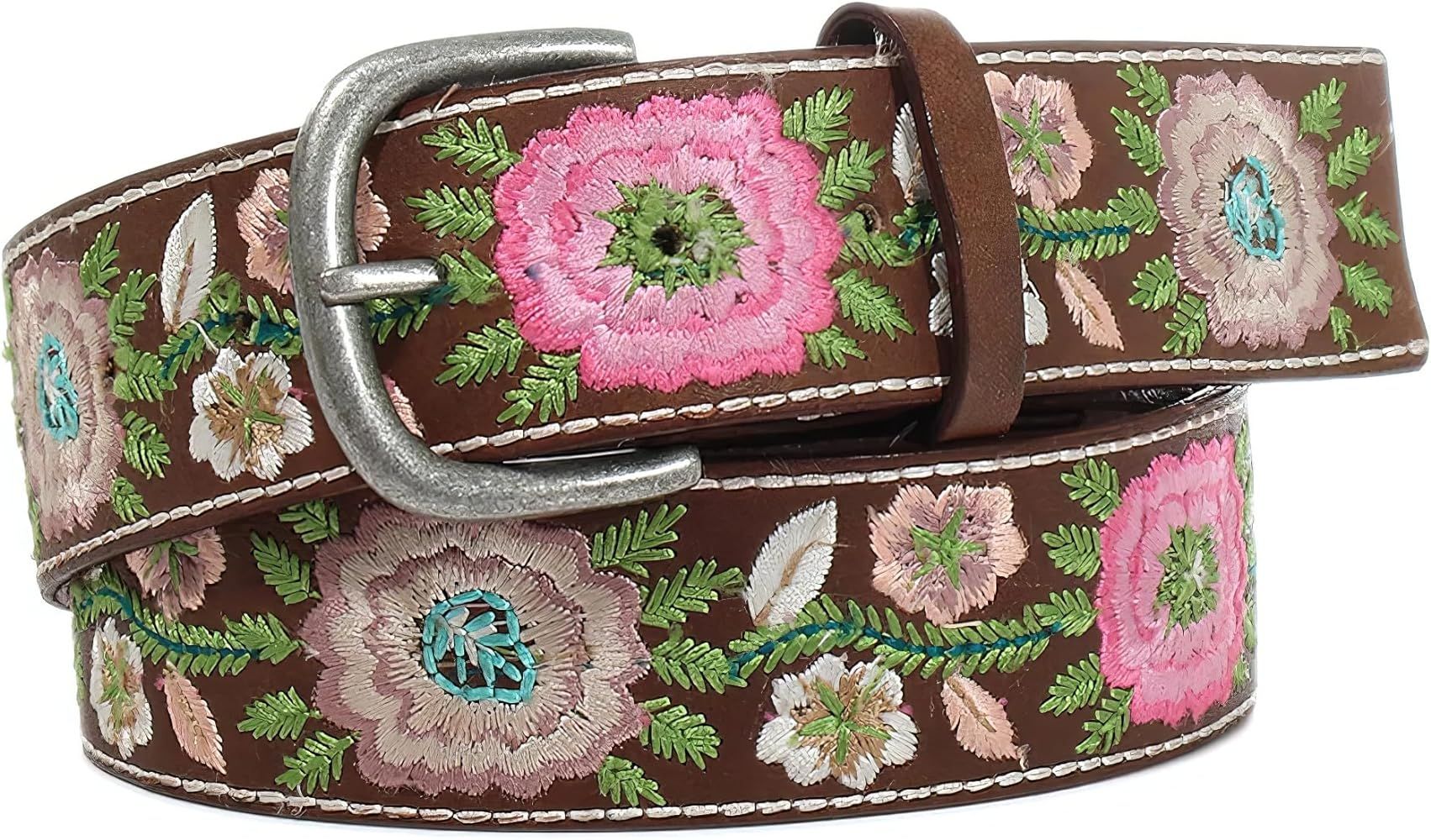 ARIAT Women's Embroidered Floral Belt, Genuine Leather, Removable Buckle, Brown, Sizes S-XL | Amazon (US)