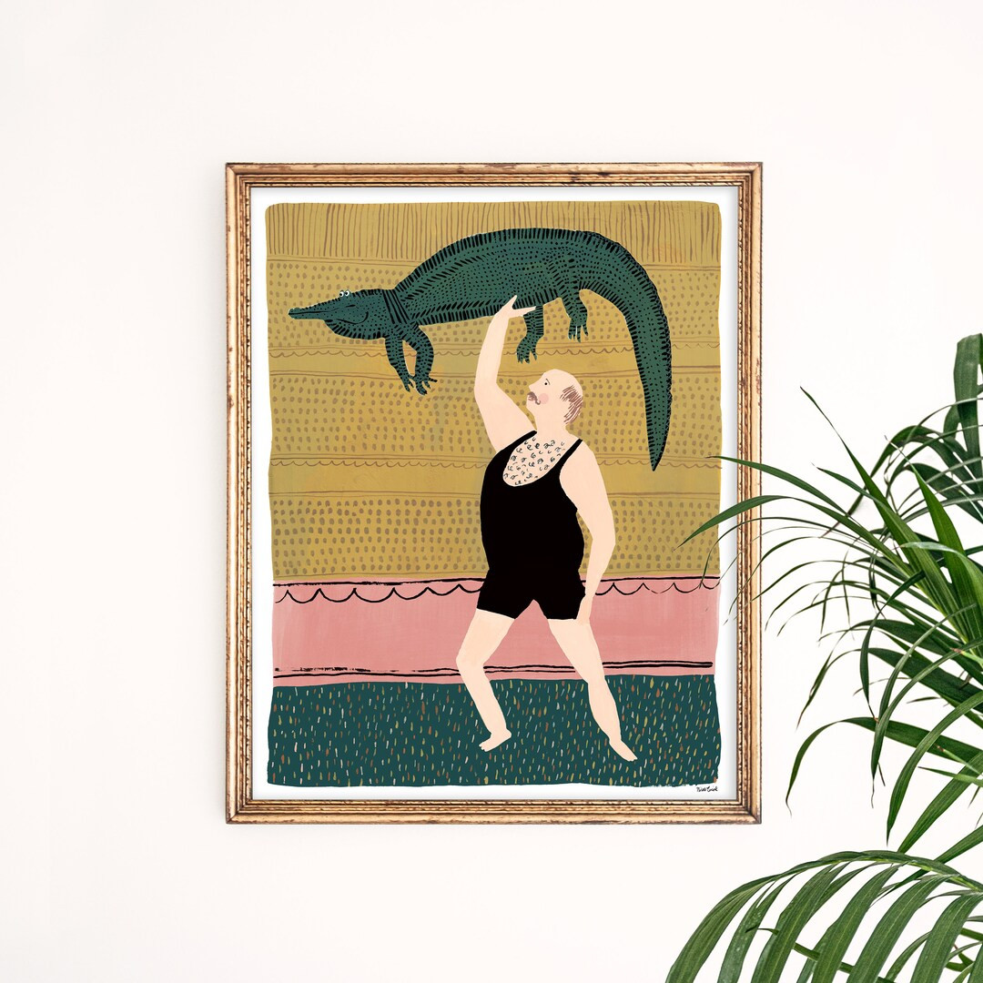 Alligator Man Art Print | Circus Art | Bodybuilder Wall Decor | Funny Poster | Gallery Wall Set |... | Etsy (US)