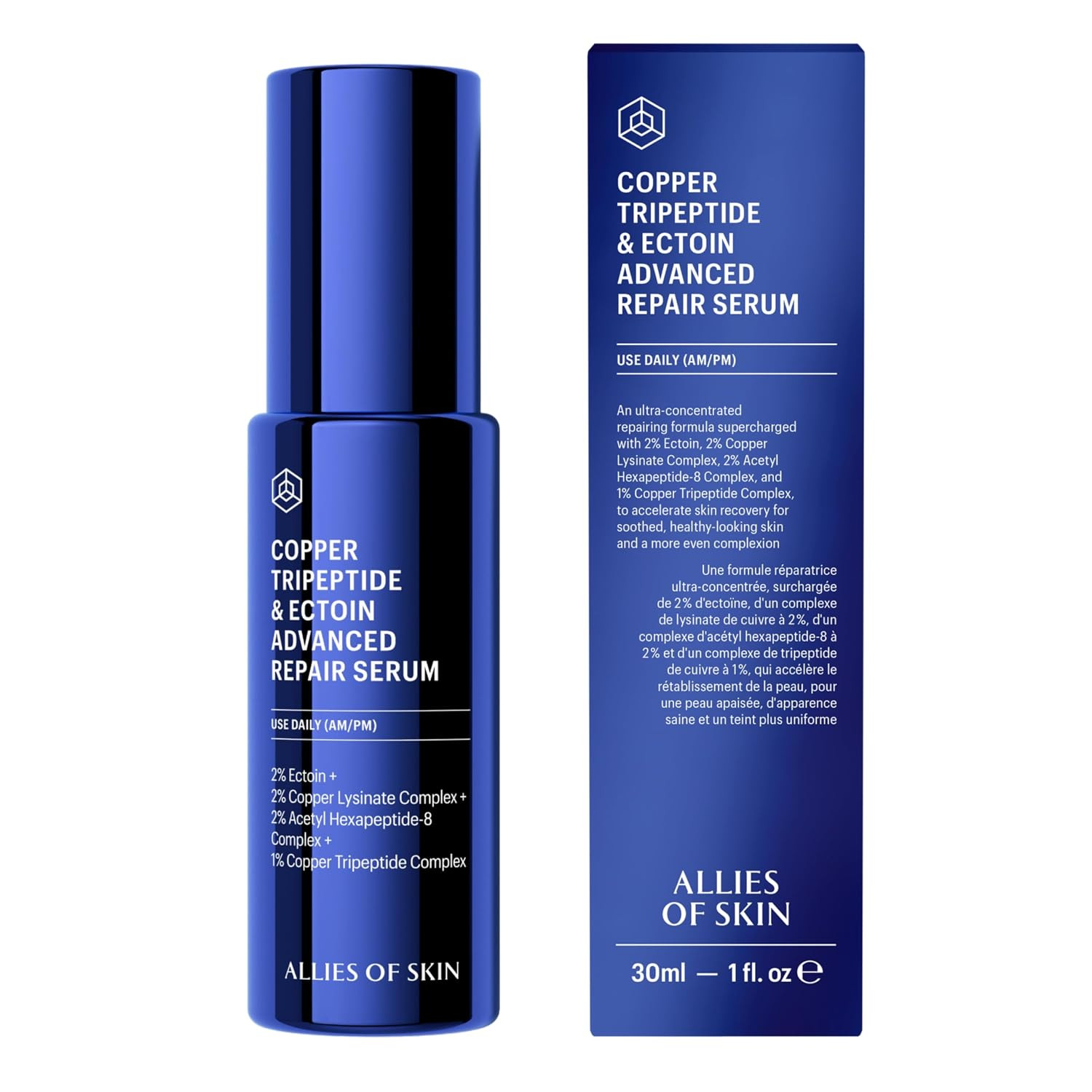 ALLIES OF SKIN - COPPER TRIPEPTIDE & ECTOIN ADVANCED REPAIR SERUM with 2% Ectoin, 2% Copper Lysinate Complex, 2% Acetyl Hexapeptide-8 Complex, and 1% Copper Tripeptide Complex 30ml / 1 oz | Amazon (US)