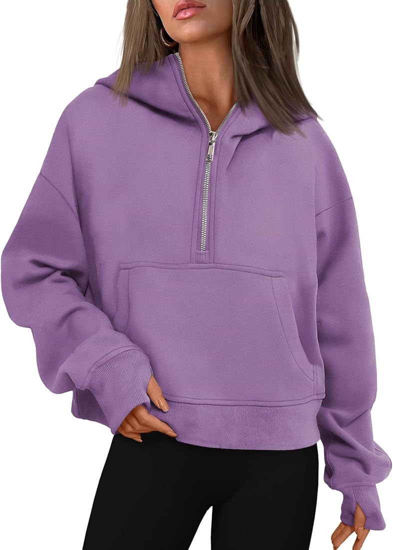 Trendy Queen Womens Hoodies Quarter Zip Pullover Oversized Sweatshirts Half Zip Pullover With Poc... | Amazon (US)