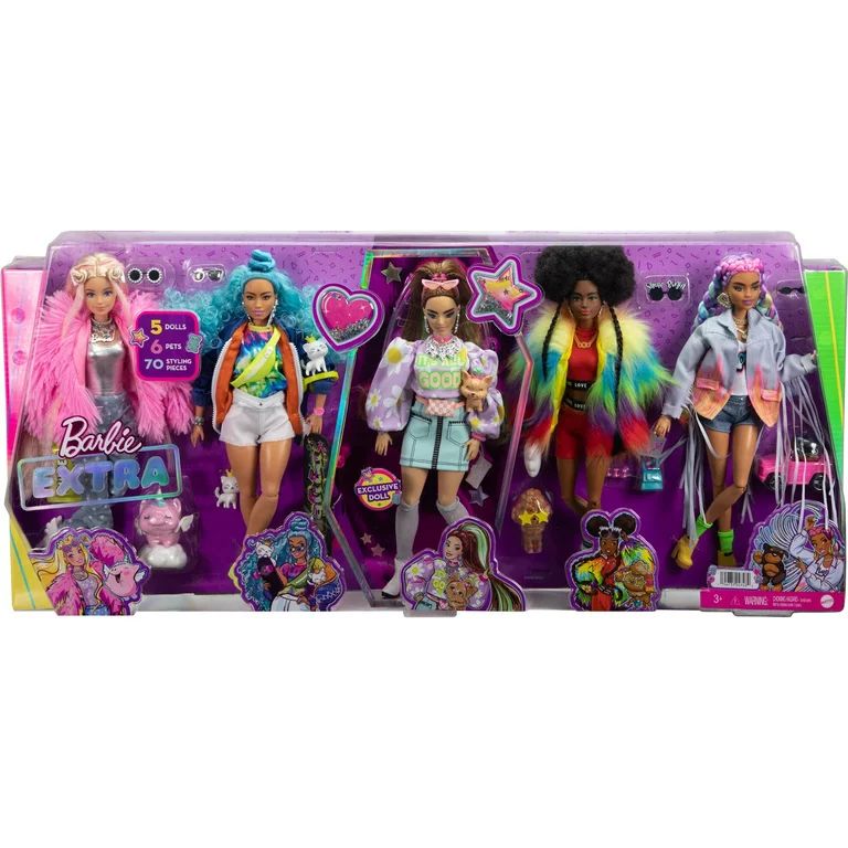 Barbie Extra 5-Doll Set with 6 Pets & 70 Styling Pieces for Kids 3 Years Old & Up - Walmart.com | Walmart (US)