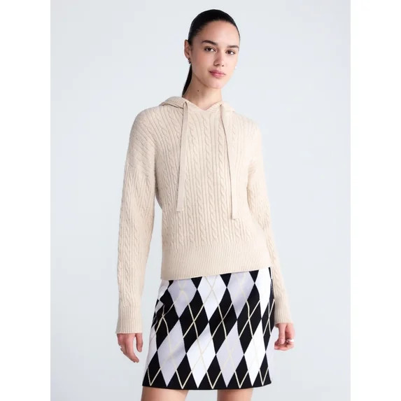 Free Assembly Women's and Women's Plus Cozy Yarn Cable Knit Hoodie Sweater, Midweight, Sizes XS-4... | Walmart (US)