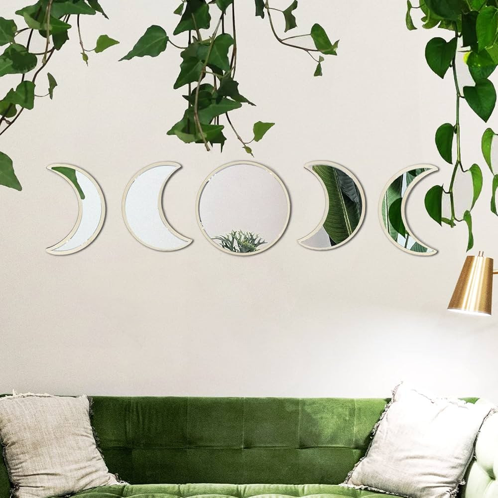 YUBAIHUI 5pcs Boho Home Wall Decor Moon Phase Decorative Mirror Set Acrylic Bedroom Bohemian Deco... | Amazon (US)