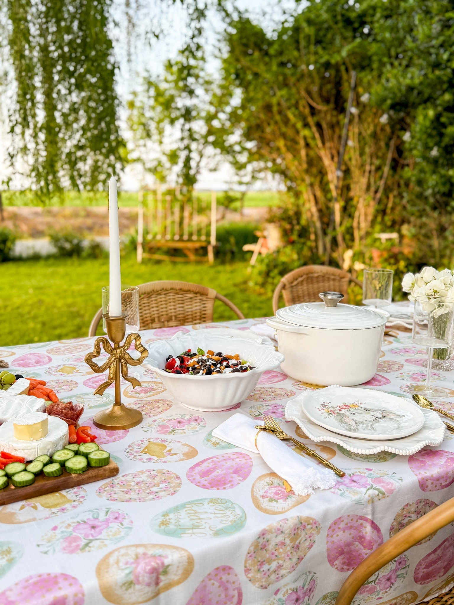 Last minute Easter tablescape idea! Love this elegant and timeless Easter egg tablecloth and these beautiful gold bow candlestick holders! I can’t get enough of those adorable Easter bunny plates 💗

#LTKSaleAlert #LTKSeasonal #LTKHome