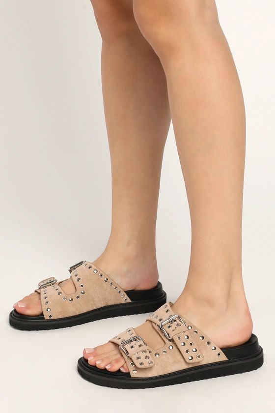 Zante Pebble Suede Studded Buckled Slide Sandals | Lulus (US)