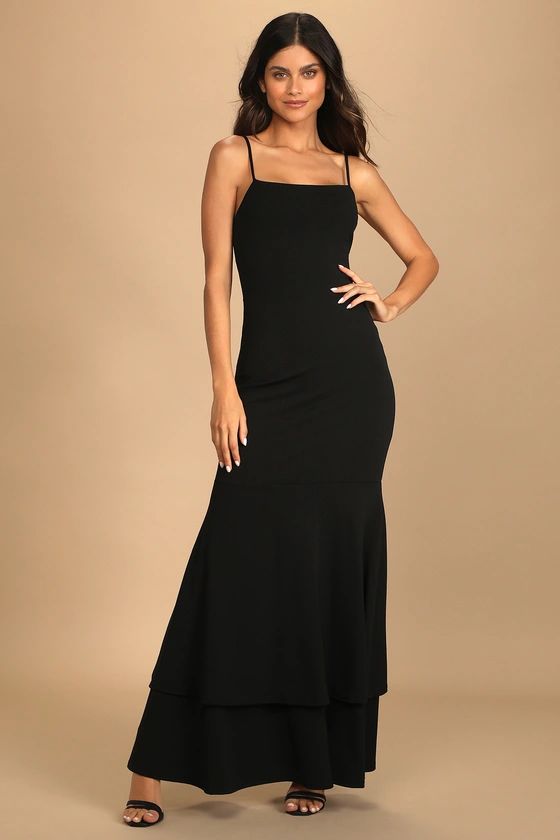 Tier and There Black Tiered Trumpet Hem Maxi Dress | Lulus (US)
