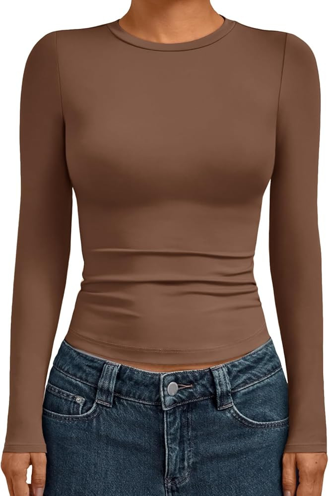 AUTOMET Womens Long Sleeve Shirts Basic Compression Going Out Crop Tops Fall Fashion Y2K Clothes ... | Amazon (US)