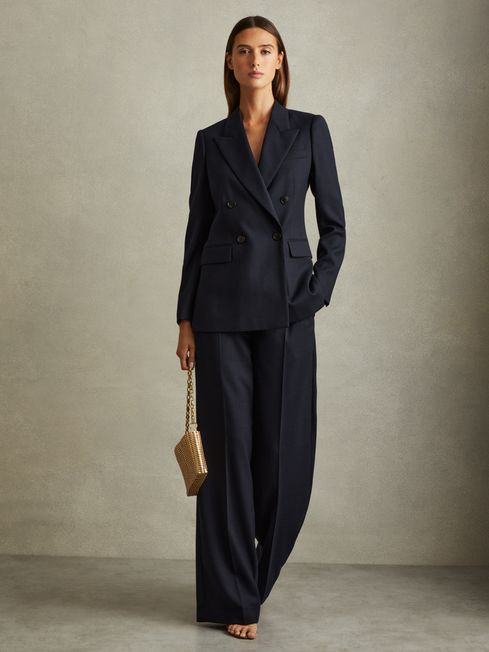 Textured Double Breasted Suit Blazer in Navy | Reiss US