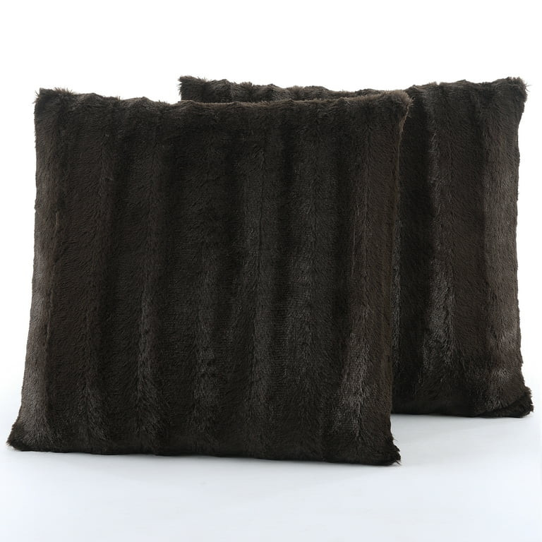 Cheer Collection Decorative Faux Fur Throw Pillows 24" x 24", Set of 2 - Chocolate | Walmart (US)