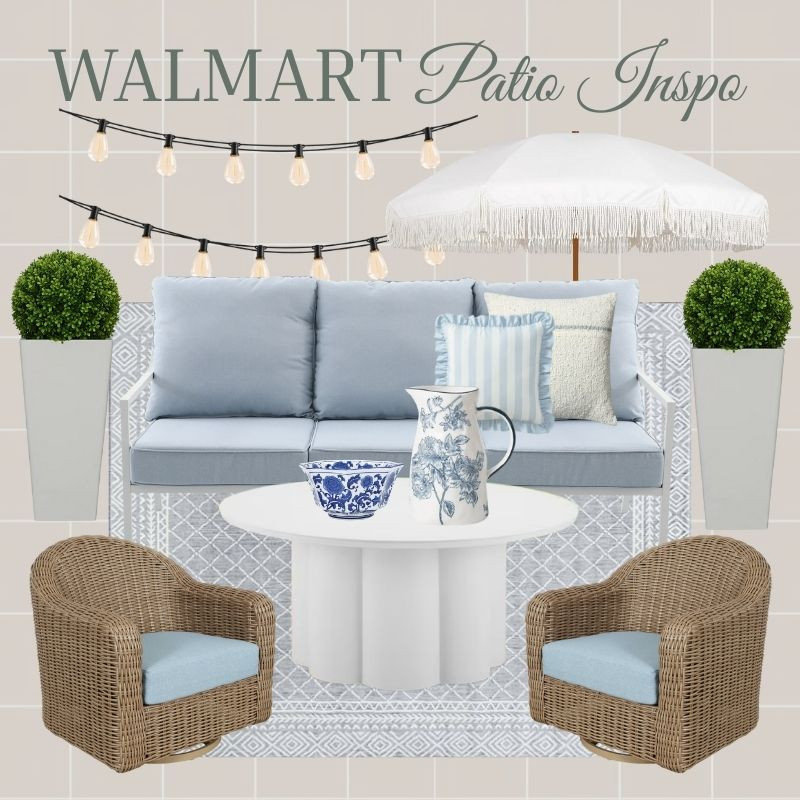 Elevated patio inspo with a soft blue palette 🤍 Classic patterns and natural textures for a refined outdoor space that feels fresh and inviting.


// Walmart, Walmart Finds, Walmart Home, Walmart Home Decor, Walmart Home Finds, Walmart Home And Decor, Walmart Patio, Walmart Patio Set, Walmart Patio Furniture, Cozy Home, Cozy Home Furniture Walmart Patio Umbrella, Outdoor String Lights, Outdoor Sofa, Swivel Glider Chair, Outdoor Pillow, Decorative Pillow, Outdoor Area Rug, Tall Planter, Ceramic Vase, Decorative Bowl, Outdoor Coffee Table, Artificial Plant  

 #LTKdayinmylife #LTKSeasonal #LTKHome