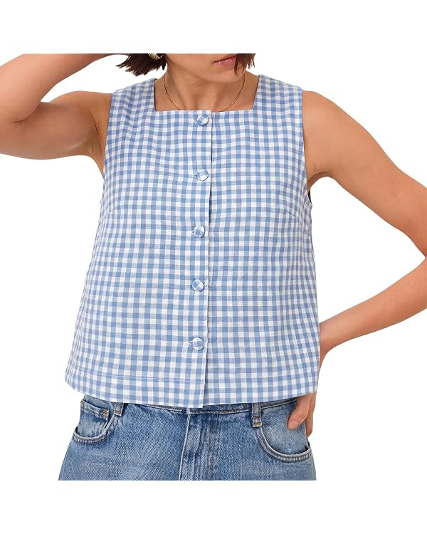 Women Plaid Square Neck Tank Top Summer Y2K Gingham Sleeveless Down Crop Vest Vacation Business C... | Amazon (US)