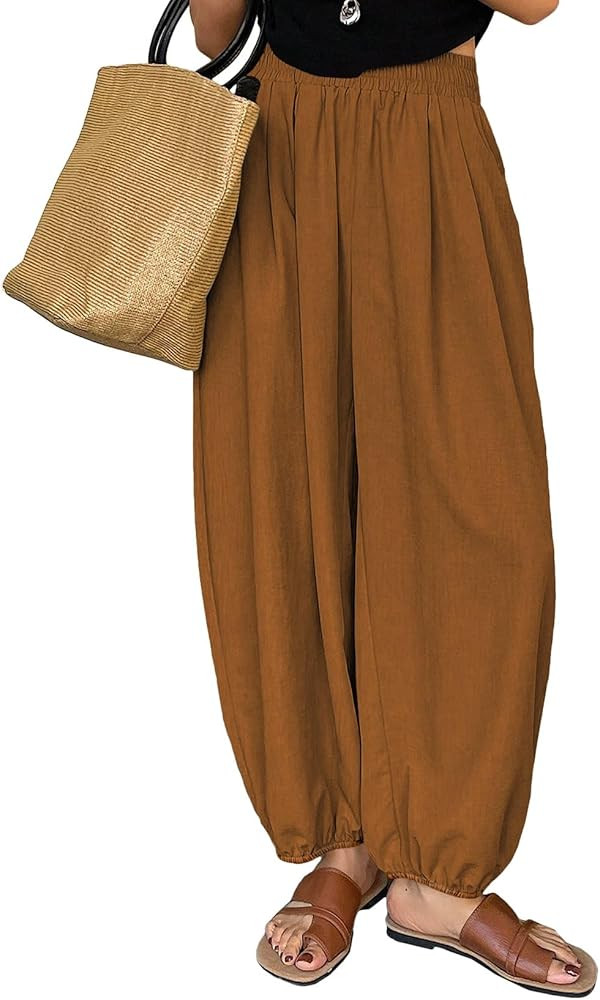 Astylish Womens Elastic High Waisted Baggy Barrel Pants 2026 Casual Lounge Boho Harem Trousers Pa... | Amazon (US)