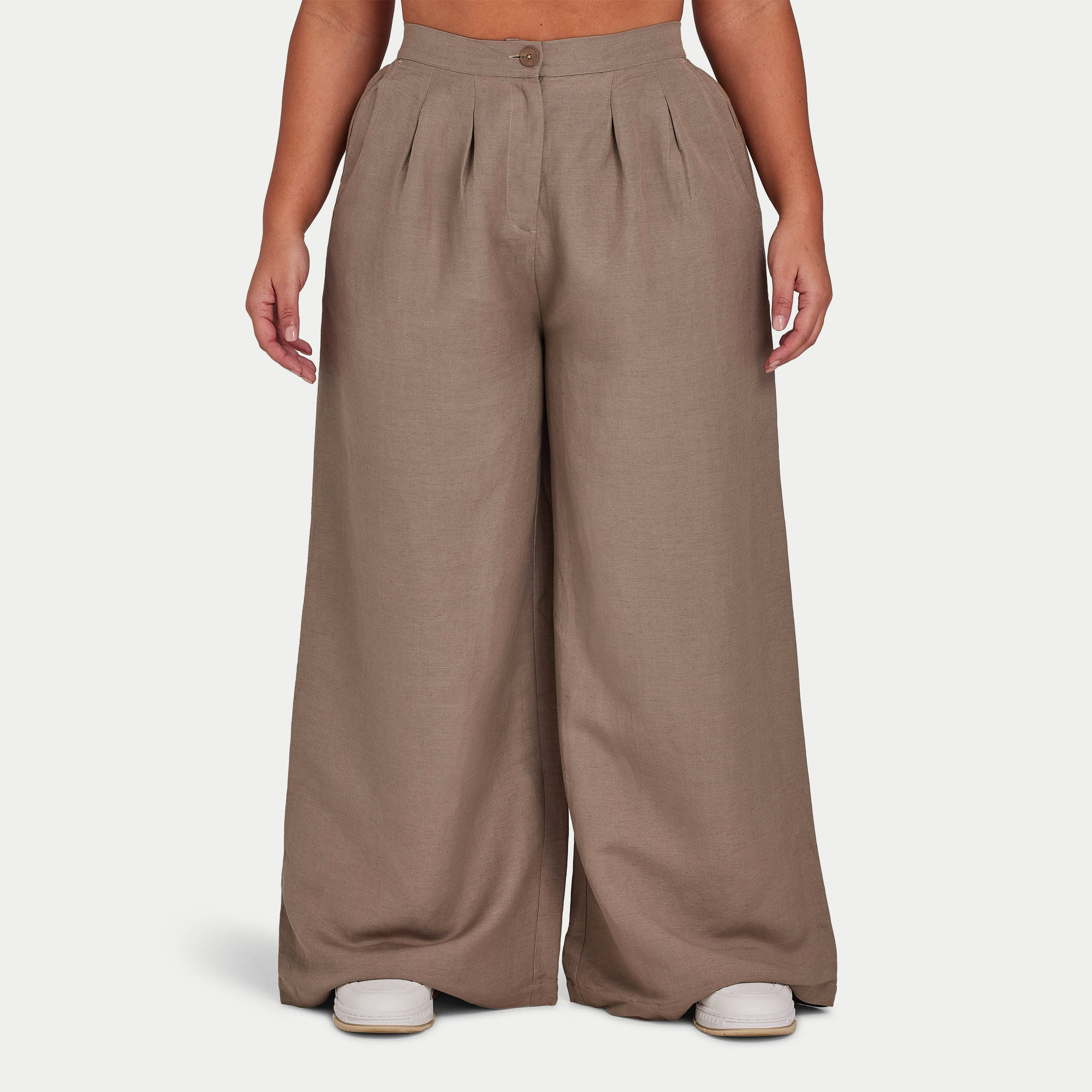 Womens Linen Mix Wide Leg Trouser - Marsh Grey | HERA Clothing | HERA Clothing