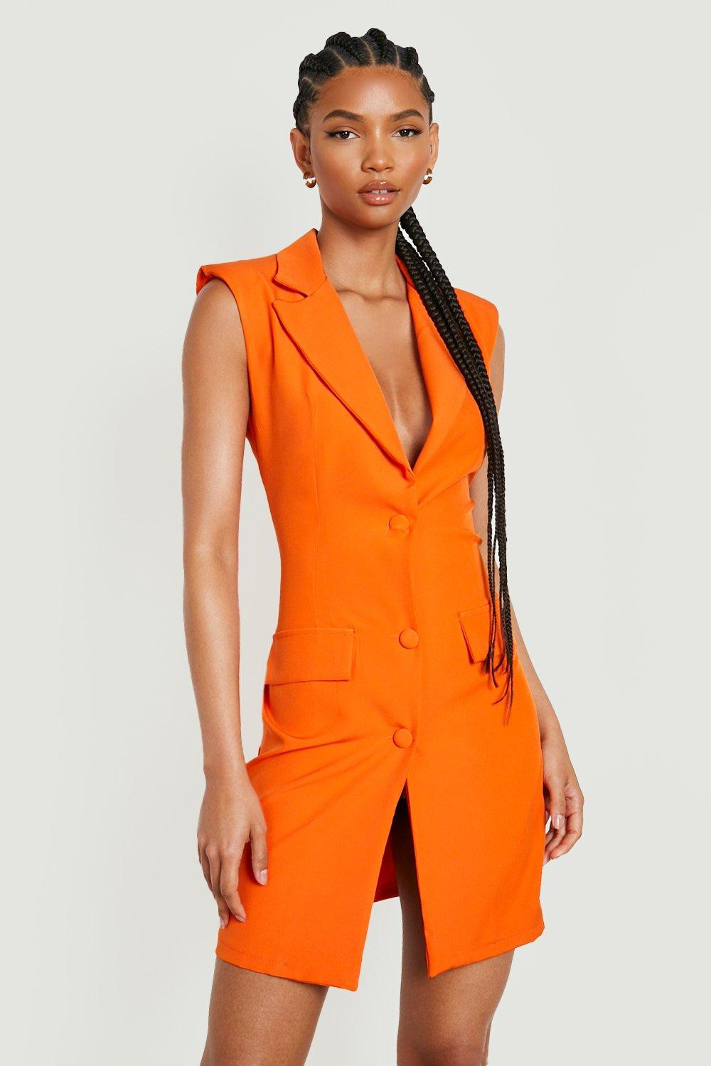 Womens Tall Shoulder Pad Sleeveless Blazer Dress - Orange - 14 | Boohoo.com (US & CA)