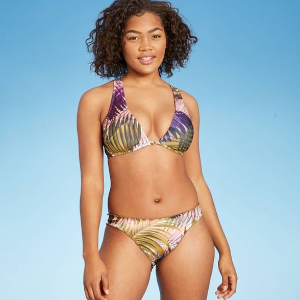Women's Ruffle Cheeky Bikini Bottom - Shade & Shore™ Acai Purple Palm Print | Target