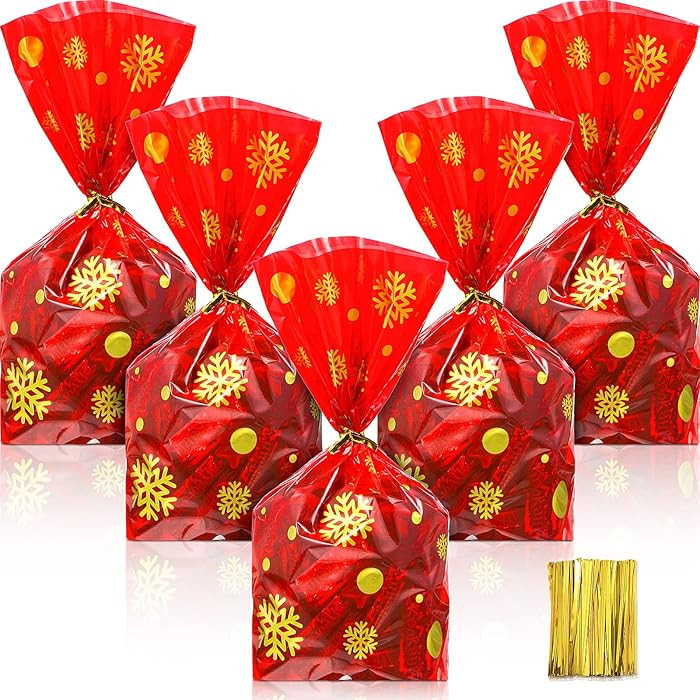 Outus 100 Pcs Christmas Favor Bags Snowflake Santa Claus Treat Bags Flat Cellophane Plastic Conta... | Amazon (US)