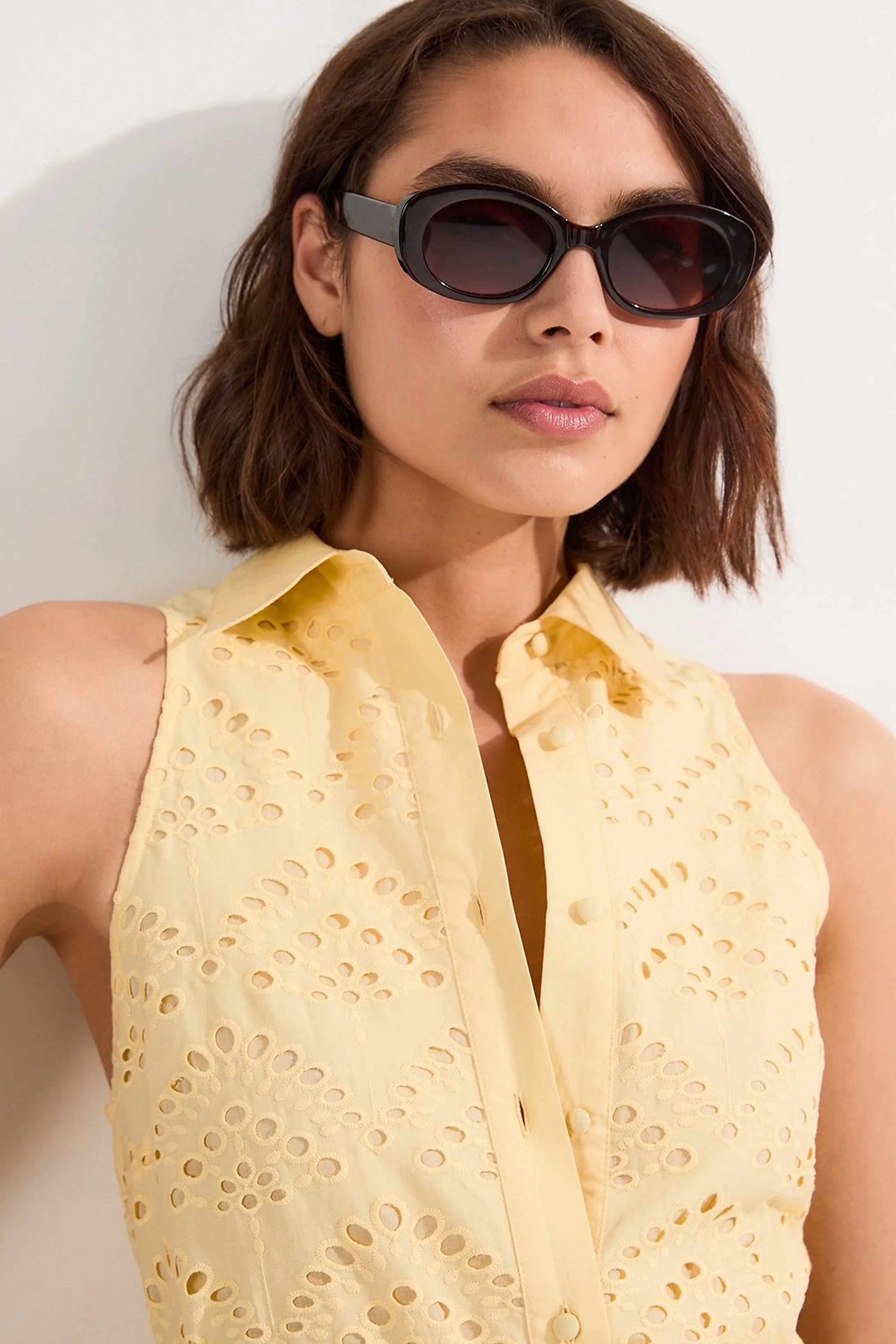 Cotton Broderie Belted Woven Maxi Shirt Dress | Karen Millen UK + IE + DE + NL