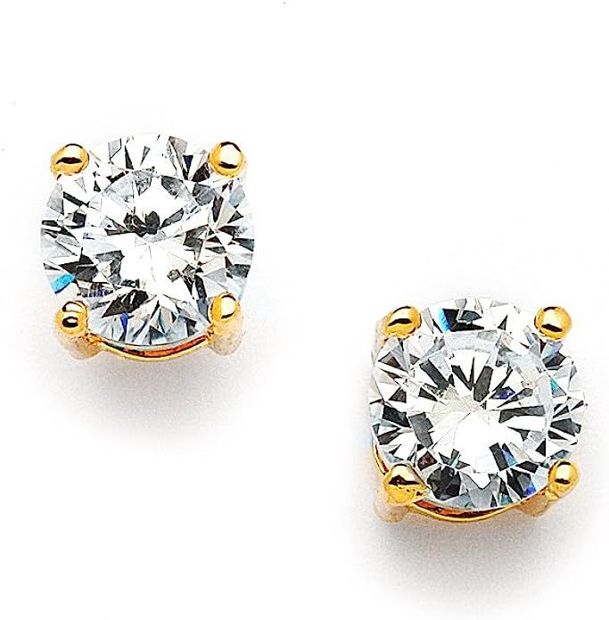 Mariell 2 Ct. Cubic Zirconia Stud Earrings -14K Gold Plated 8mm Round Cut CZ Simulated Diamond St... | Amazon (US)