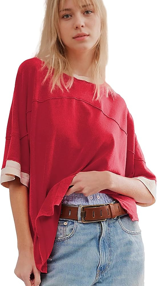 Songling Womens 3/4 Length Sleeve Casual Loose Fit Summer Tee Shirt Basics Cotton t Shirts Trendy... | Amazon (US)