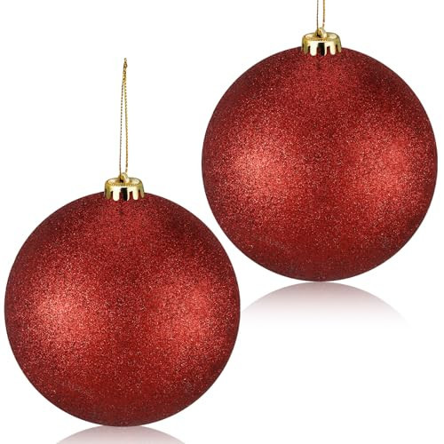 Liliful 5.9 Inch Large Outdoor Christmas Ornaments Plastic Jumbo Fillable Balls Ornament Big Xmas Tree Hanging Decoration for Home Outside Holiday Lawn Yard Party(Glitter Red,2 Pcs) | Amazon (US)