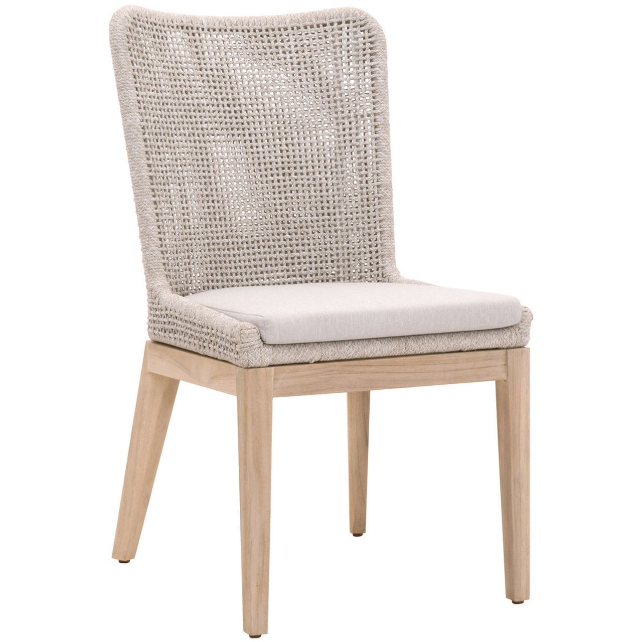 Kailey Coastal Grey Teak Beige Woven Rope Outdoor Dining Side Chair - Set of 2 | Kathy Kuo Home