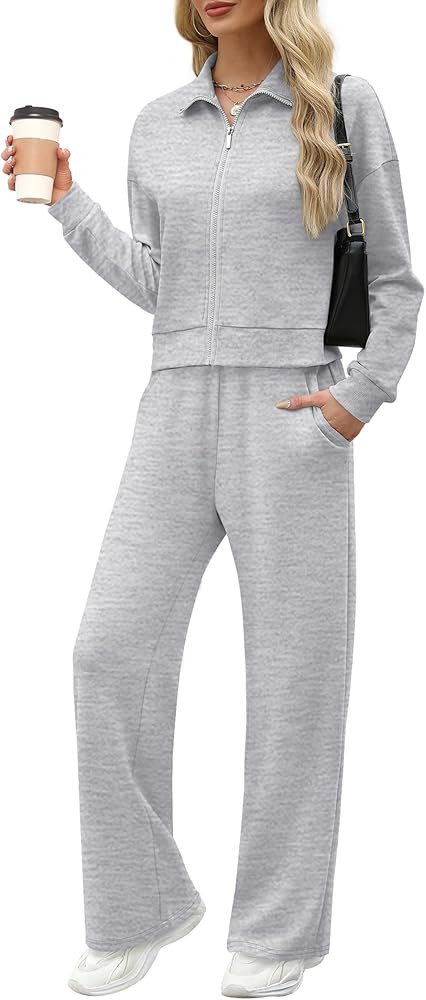 XIEERDUO Lounge Sets for Women 2024 Sweatsuit 2 Piece Outfits Sweatshirt Wide Leg Sweatpant Track... | Amazon (US)