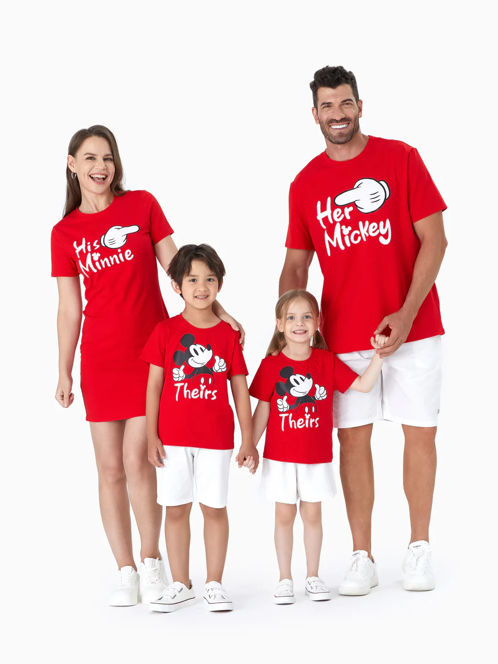 Disney Mickey and Friends Family Matching Funny Gesture Cotton T-shirt/Dress/Romper for Gift Red | PatPat