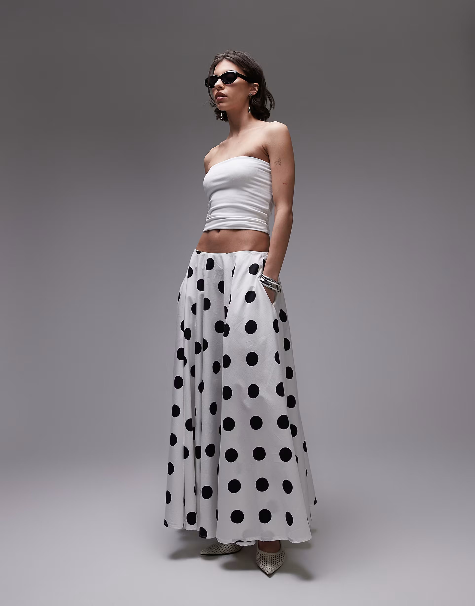 ASOS DESIGN poplin volume circle maxi skirt in polka dot | ASOS (Global)